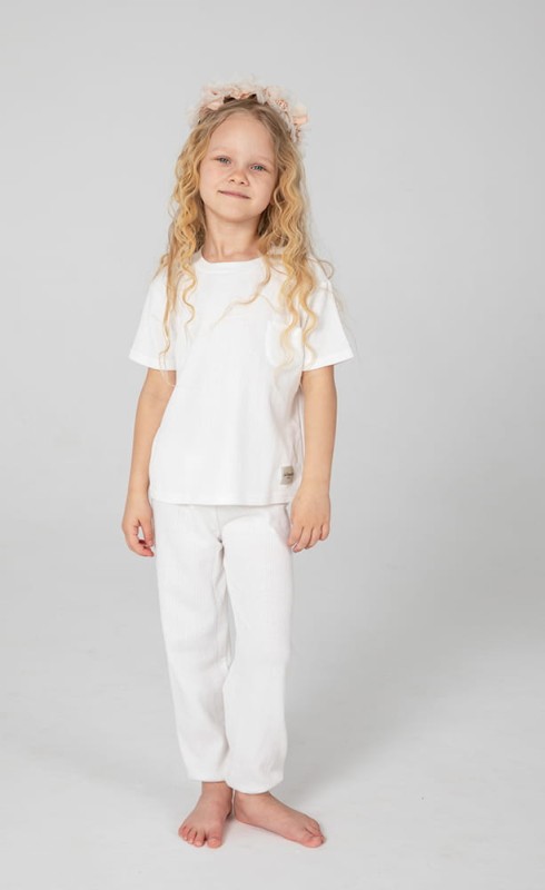 Piżama Pastel White Długie Spodnie + Krótki Rękaw